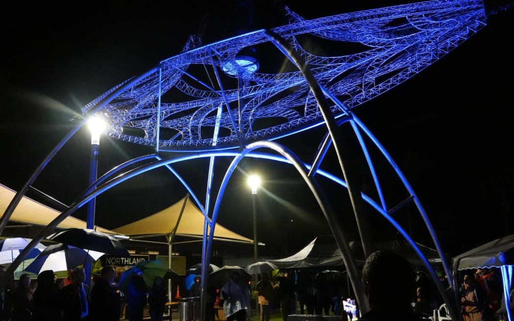 Kaitāia's new town square, which includes a steel and tōtara waka sculpture by BJ Natanahira, was opened before dawn