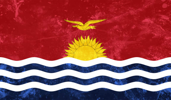 Horizontal Abstract Grunge Brushed Flag of Kiribati on Transparent Grid. Vector Template