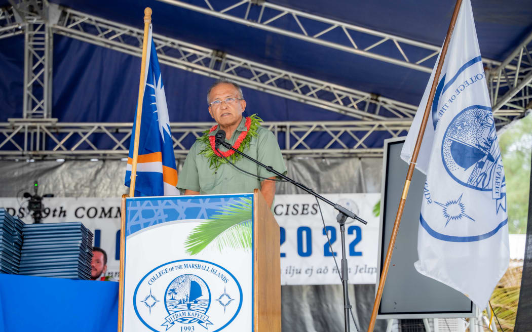 The impassioned plea for regional unity by Marshall Islands President David Kabua, shown speaking to the graduation in May of the College of the Marshall Islands, led to the Marshall Islands parliament formally endorsing membership in the Pacific Islands Forum.