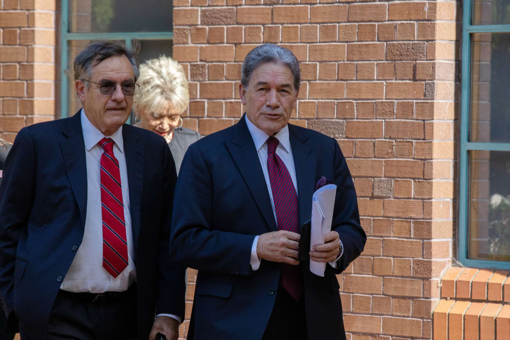 Brian Henry and Winston Peters entering the High Court in Auckland