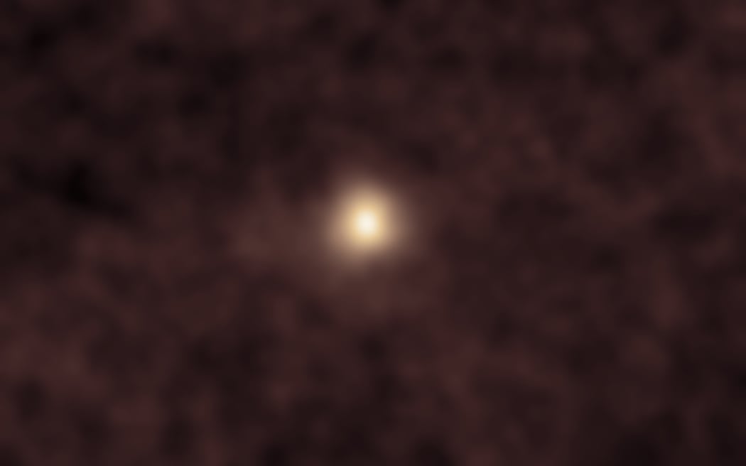 A faint image of comet 3I/ATLAS as observed by ESA/NASA’s SOHO mission between 15-26 October, 2025. The comet appears as a slight brightening in the centre of the image.