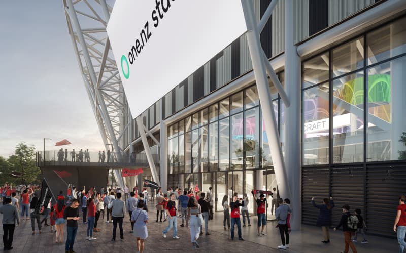 Design concept of what the One NZ Te Kaha stadium in Christchurch will look like.