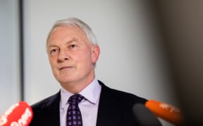 Phil Goff at a media standup.