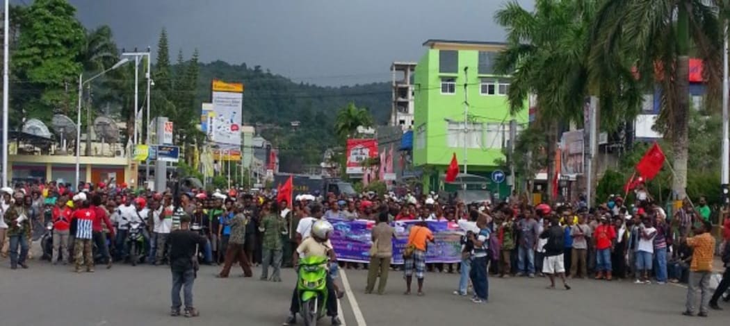 A demonstration in Jayapura, the capital of Indonesia's Papua province, in support of the United Liberation Movement for West Papua.