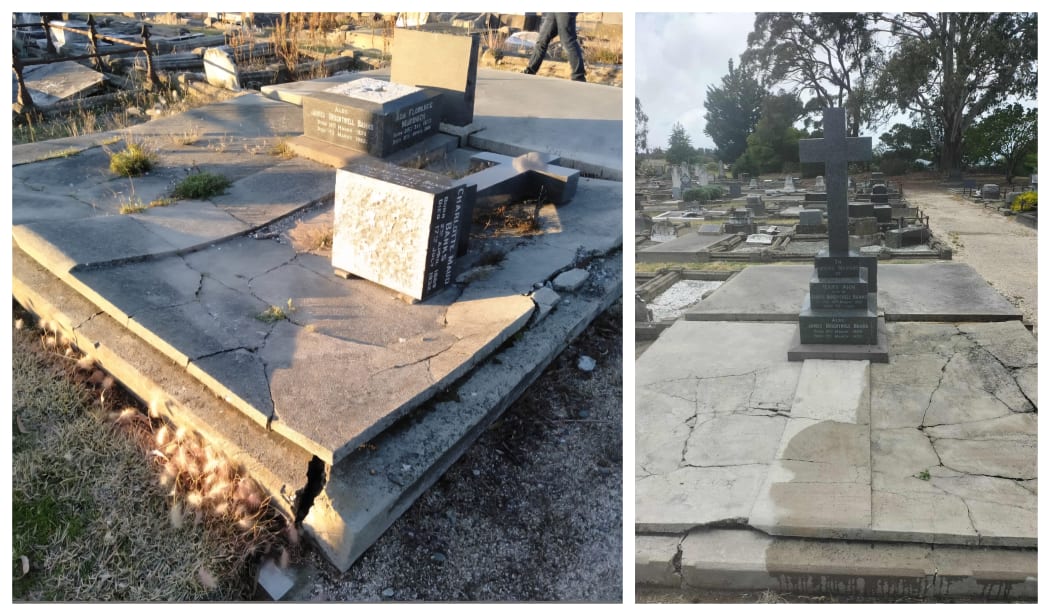 Before and after photos of the Banks' family plot where Ada Florence Banks Murdoch is buried.