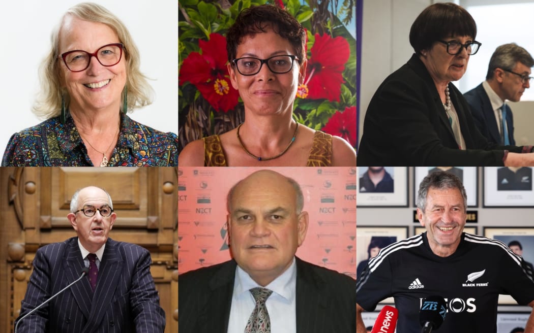 Composite image with Jo Brosnahan, Teuila Percival, Helene Quilter, Stephen Kos, Selwyn Parata and Wayne Smith.