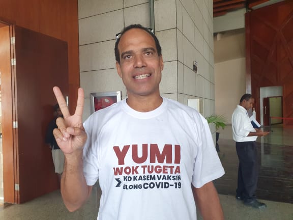 Vanuatu MP, opposition leader Ralph Regenvanu, after getting his first Covid-19 vaccination at Port Vila.