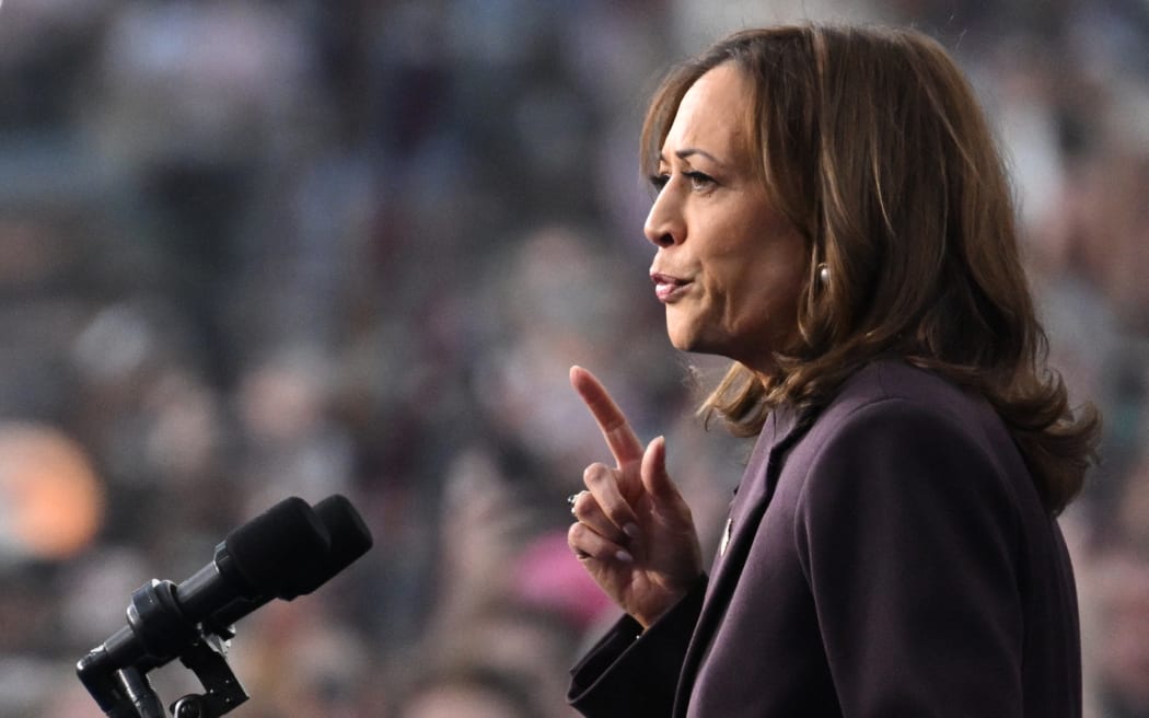 US Vice President Democratic presidential candidate Kamala Harris delivers her concession speech at Howard University in Washington, DC, November 6, 2024. - Donald Trump won a sweeping victory on November 6, 2024 in the US presidential election, defeating Kamala Harris to complete an astonishing political comeback that sent shock waves around the world. (Photo by Mandel NGAN / AFP)