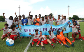 New Caledonia celebrate qualifying for the FIFA Under 17 Football World Cup.