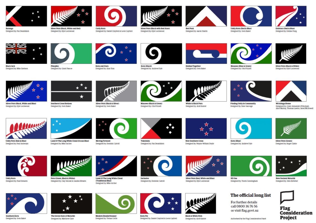 One of these 40 designs could become New Zealand's new national flag.