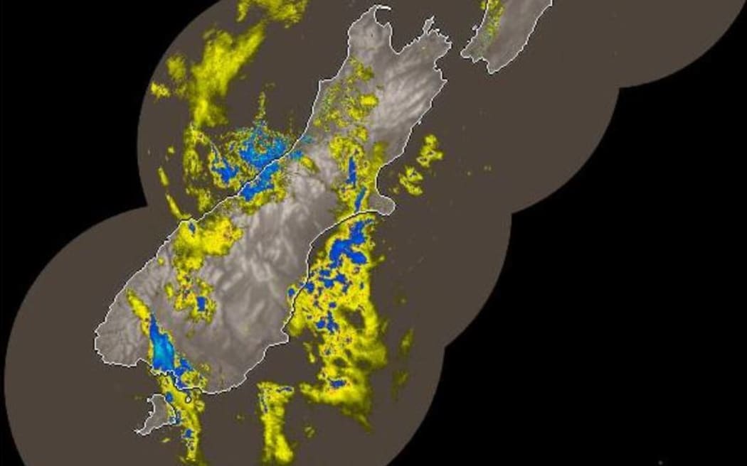 Radar image shows rain over the South Island on 9 March 2023.