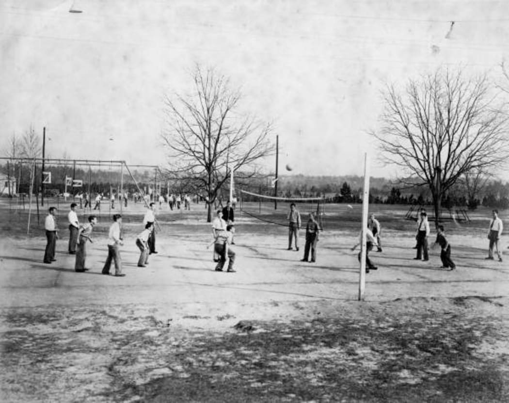 Boys playing volleyball at the School for Boys in Marianna, Florida.
