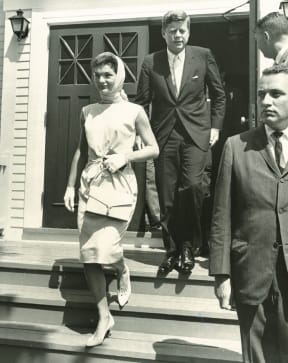 Keeping a watchful eye as President
and Mrs. Kennedy exit St. Francis
Xavier Church in Hyannis Port.
