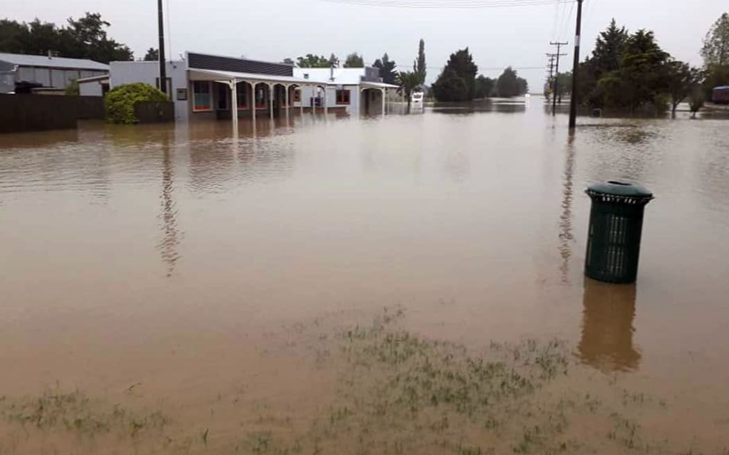 The floodwaters in Middlemarch on Saturday night.