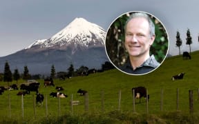 Mt Taranaki and (inset) Chrisoph Hueslmann who died walking around the maunga on Sunday April 23.