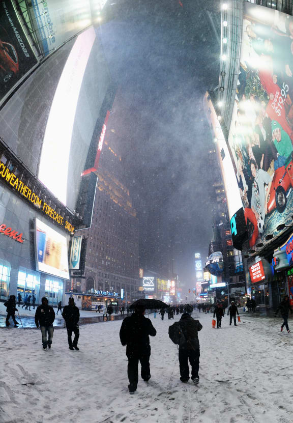 New York's Broadway blanketed in snow.