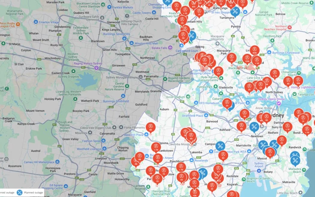 Power outages across NSW.