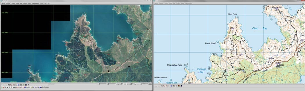 Satellite photo and topo map side by side