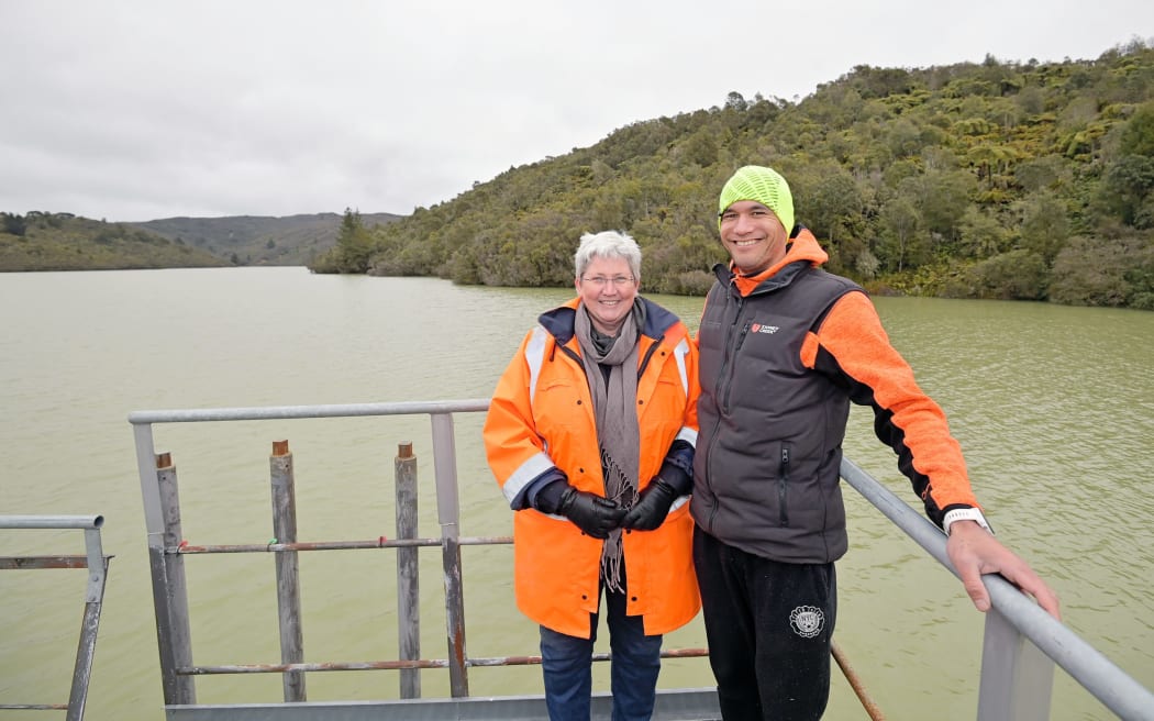 Gisborne District Council drinking water manager Judith Robertson and treatment plant operator Anton Gage at the Mangapoike dams