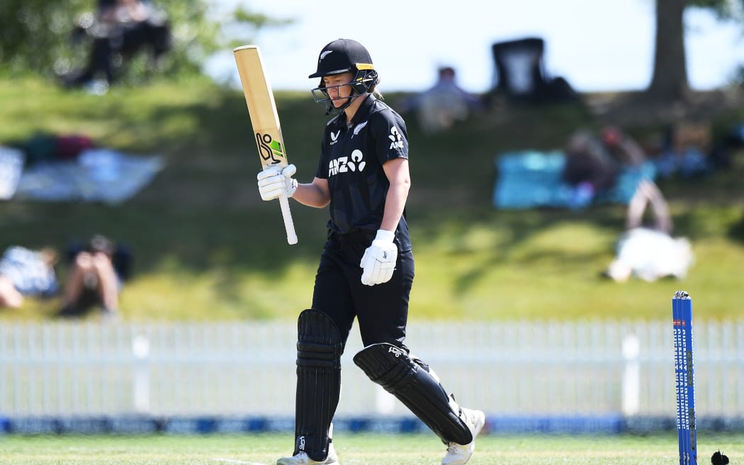 New Zealand player Maddy Green scores fifty runs during the 2nd One Day International New Zealand White Ferns v Sri Lanka.