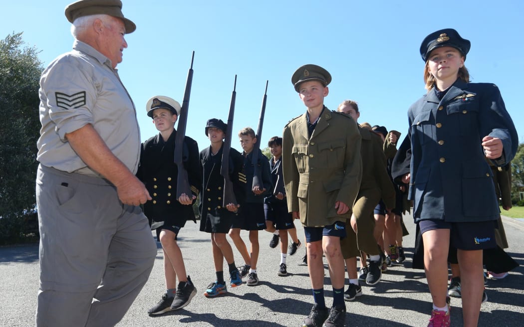 John Orchard teaches Bohally Intermediate pupils about Anzac Day in 2018 as part of the region's education programme.
