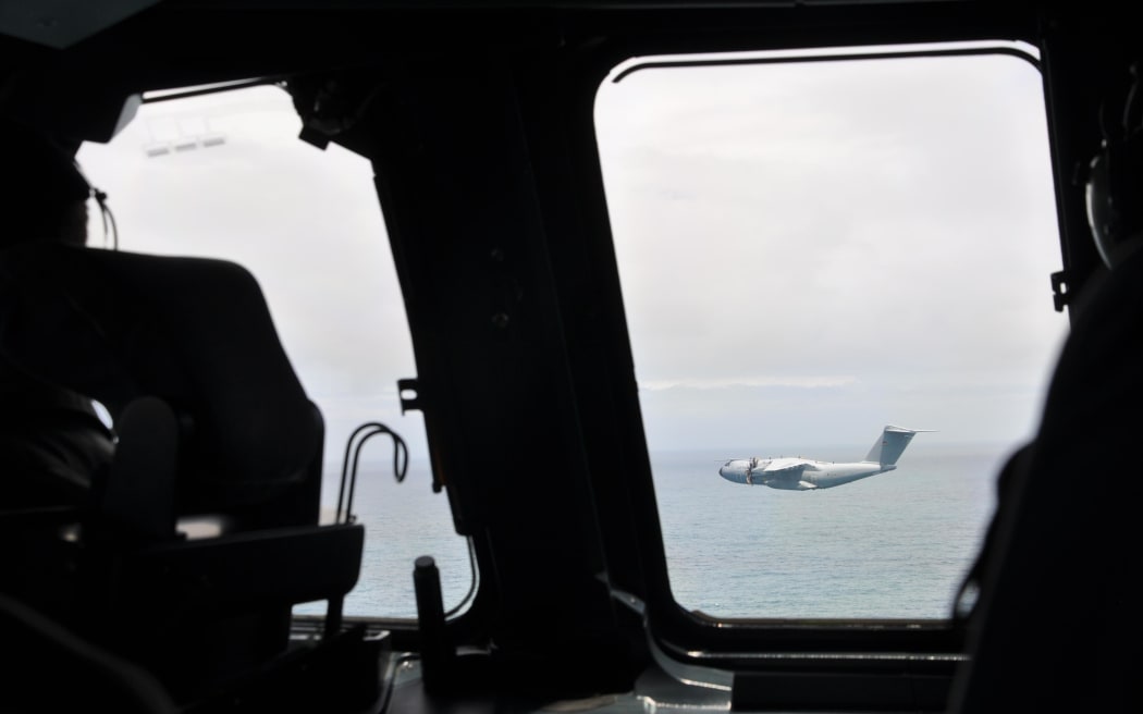 Flying alongside a German military A400 aircraft.