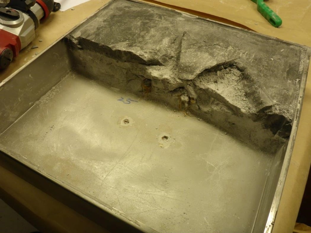 The methamphetamine was mixed with gypsum and disguised as concrete umbrella stands. It was detected after extensive testing.