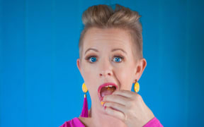 Harriet Moir eating snacks