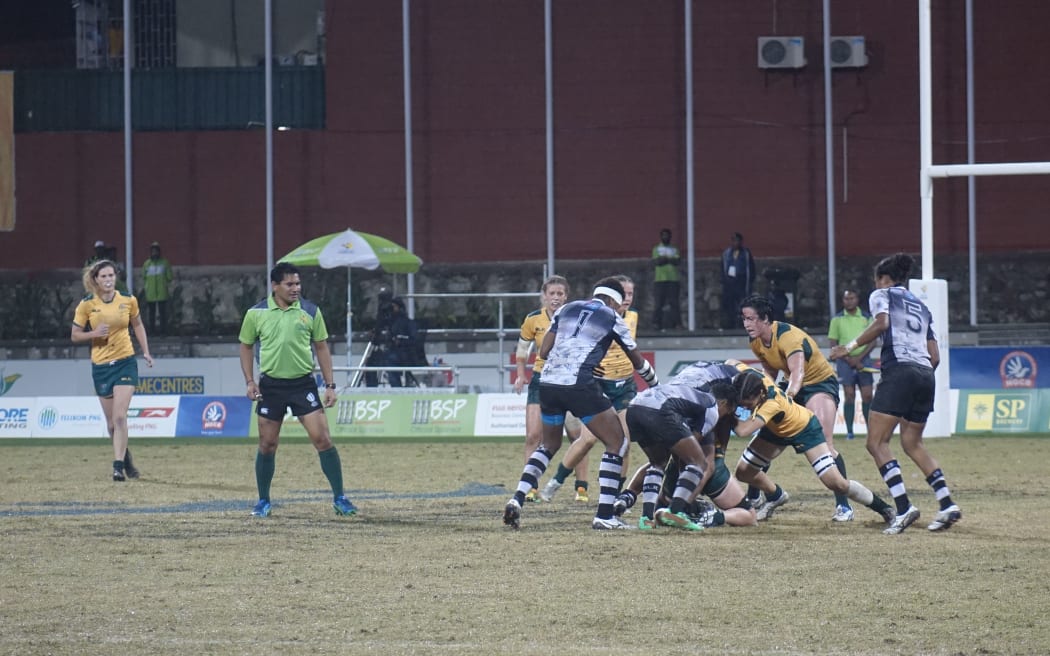 Australia and Fiji contest the Pacific Games women's sevens final in Port Moresby.