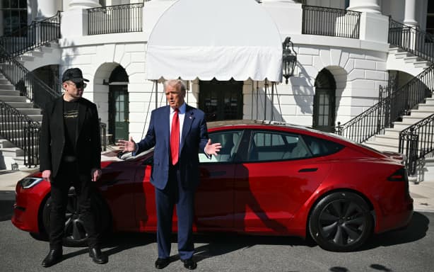 Donald Trump shows off Tesla at White House in display of support for ...