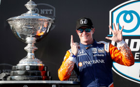 Scott Dixon with the Astor Cup in St Petersburg, Florida on 26 October, 2020.
