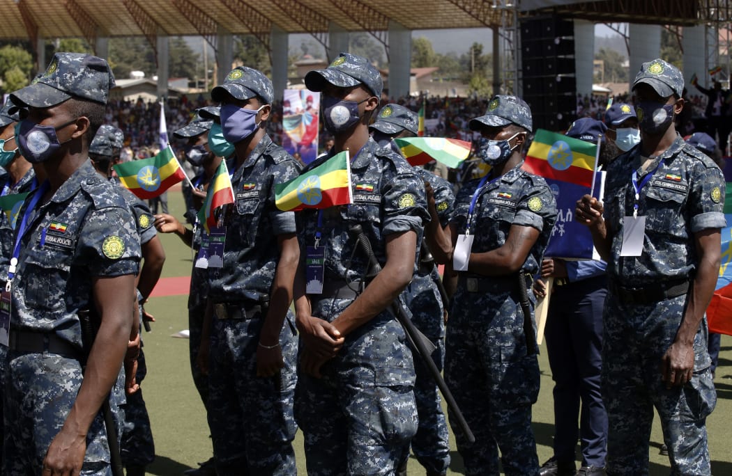 Ethiopians gather to show their support to federal government forces fighting against the Tigray People's Liberation Front (TPLF) at Abebe Bikila Stadium in Addis Ababa, Ethiopia on November 17, 2020.