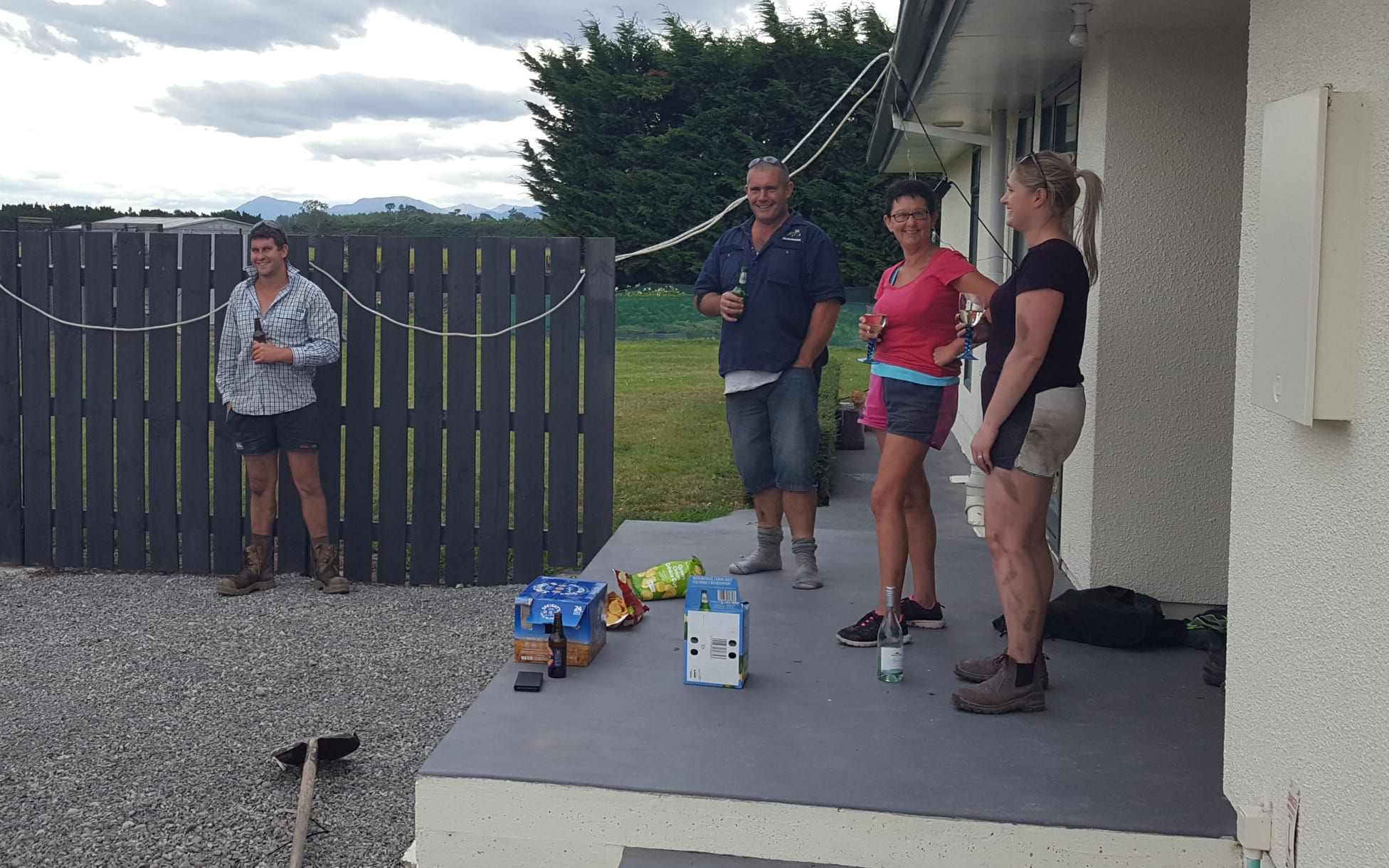 The family enjoying a cold brew.