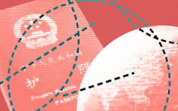 Collage of Chinese passport and map of China
