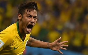 Brazil's forward Neymar celebrates his goal.