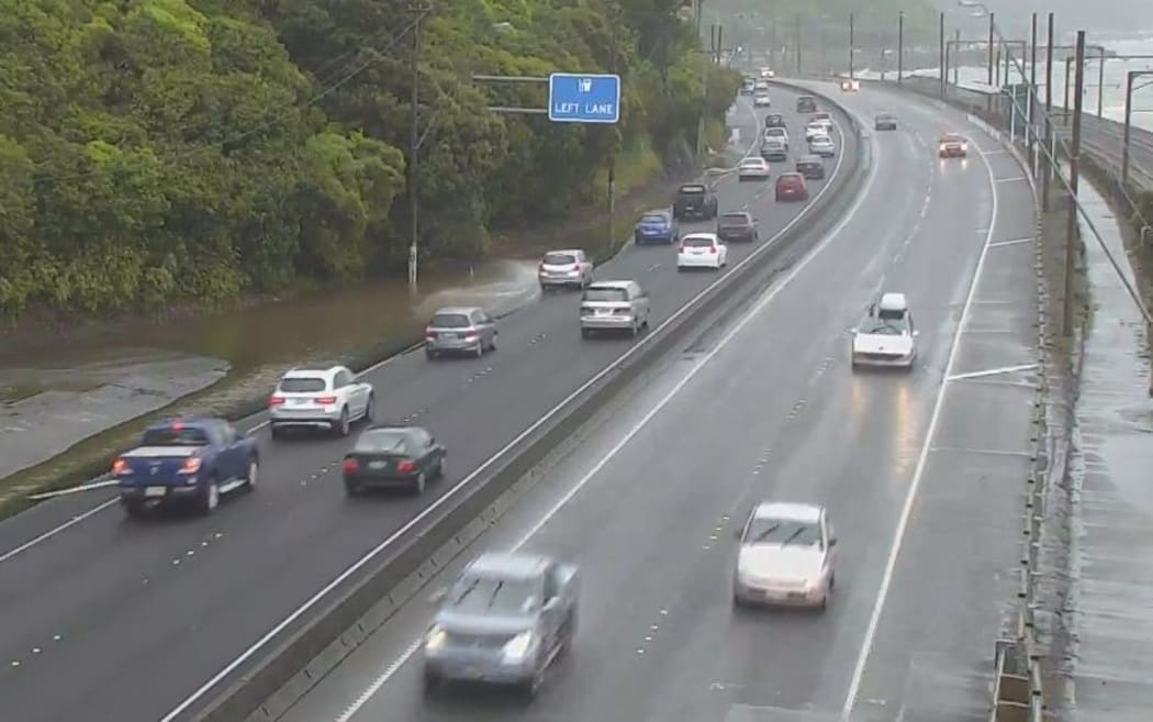 Surface flooding on SH2 north of Wellington.