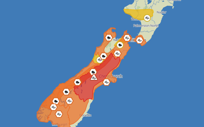 MetService issues red level strong wind warning for Canterbury | RNZ