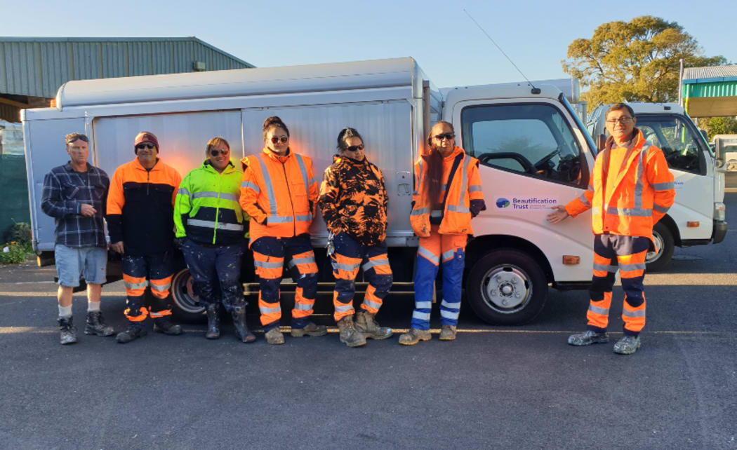 The Manukau Beautification Trust's current graffiti removal crew.