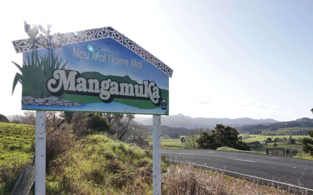 A sign welcomes the few visitors that still pass through Mangamuka