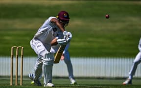 Jeet Raval captain of the Northern Brave during his lengthy vigil at the crease against the Central Stags at Bay Oval in Tauranga.
