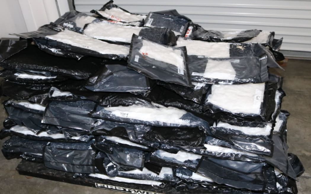 The 263kg of methamphetamine discovered in vacuum-sealed bags in a false-bottomed crate.