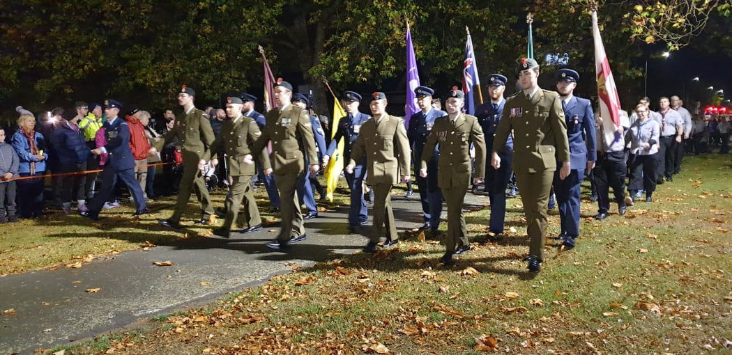 Part of the Anzac day dawn service march in Christchurch.