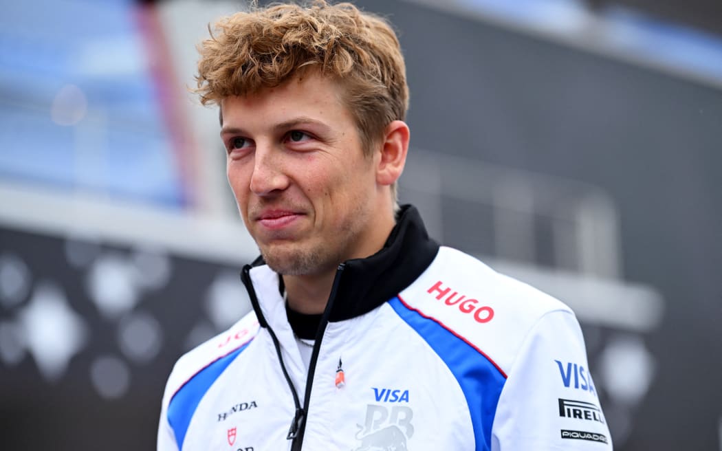 Racing Bulls driver Liam Lawson arrives in the paddock ahead of the final practice of the Las Vegas Grand Prix, at Las Vegas Strip Circuit on November 21, 2025. (Photo by Rudy Carezzevoli / GETTY IMAGES NORTH AMERICA / Getty Images via AFP)