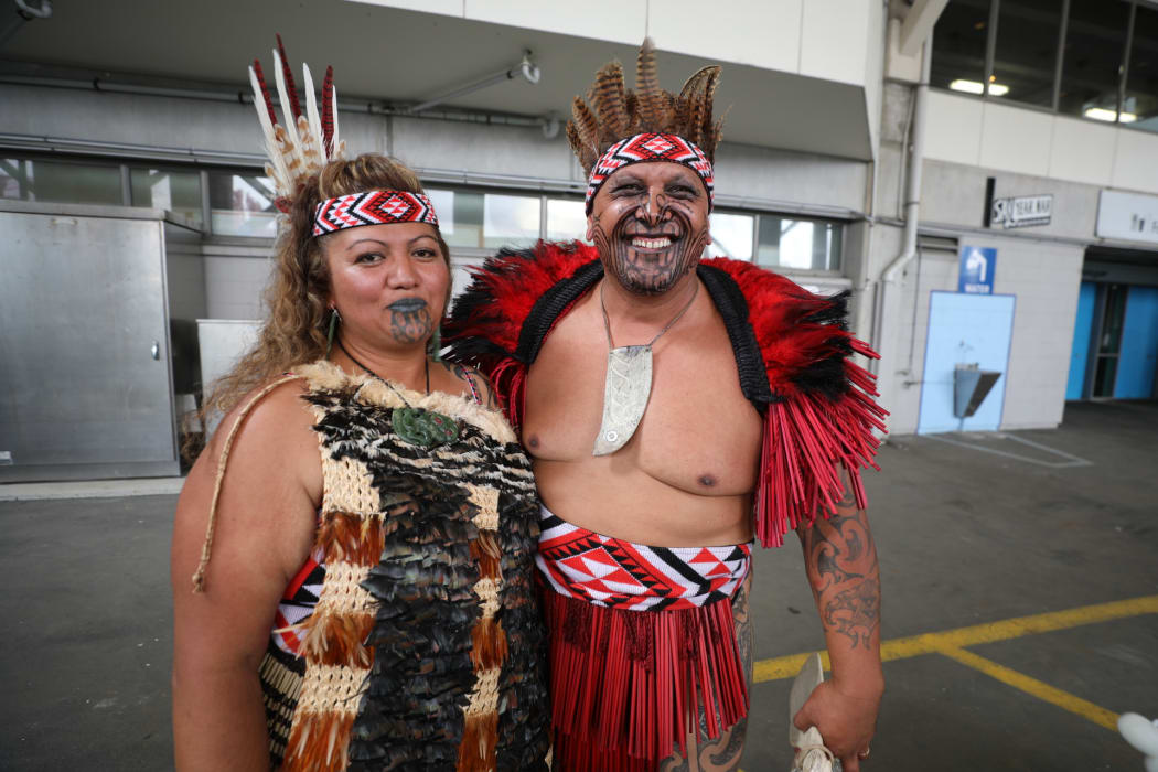 Joylene Rohe-Karauria and Edward Karauria of Wairoa's Mātangirau at Te Matatini Day Two, Eden Park, Tāmaki Makaurau, 23 February, 2023.