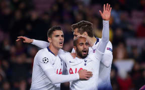 Lucas Moura of Tottenham celebrates scoring.