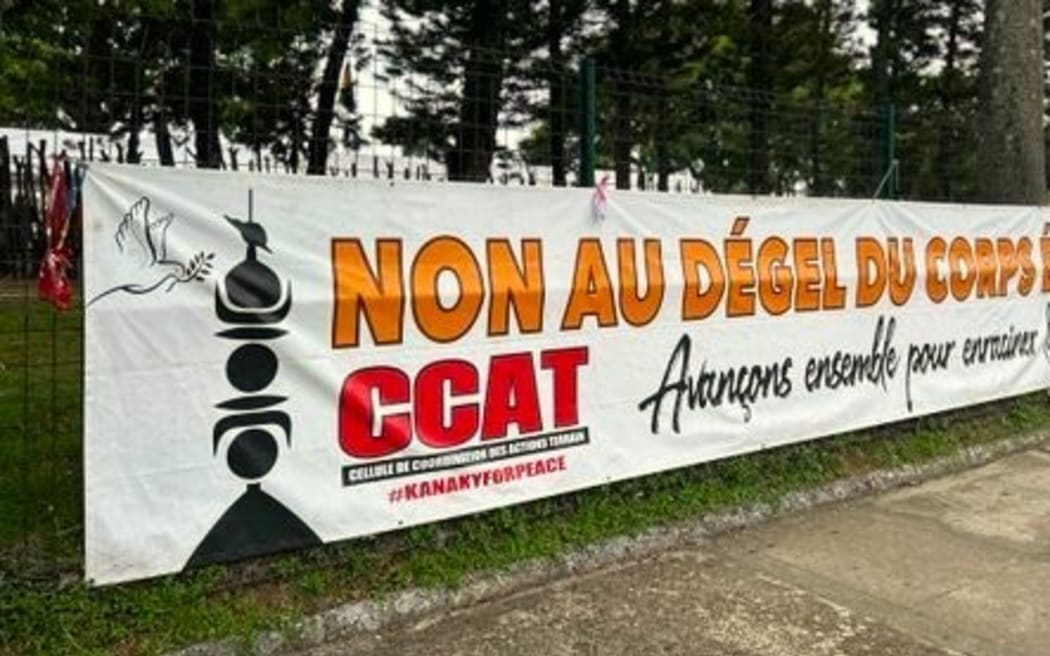 UC banners opposing changes to New Caledonina’s electoral roll.