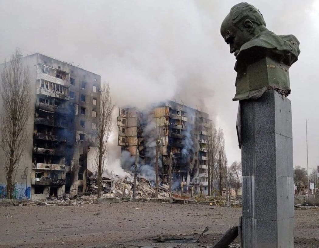A view shows damaged buildings following recent shelling, as Russia's invasion of Ukraine continues, in the settlement of Borodyanka in the Kyiv region, Ukraine March 2, 2022. (Ukrainian State Emergency Service/EYEPRESS) (Photo by EyePress News / EyePress via AFP)