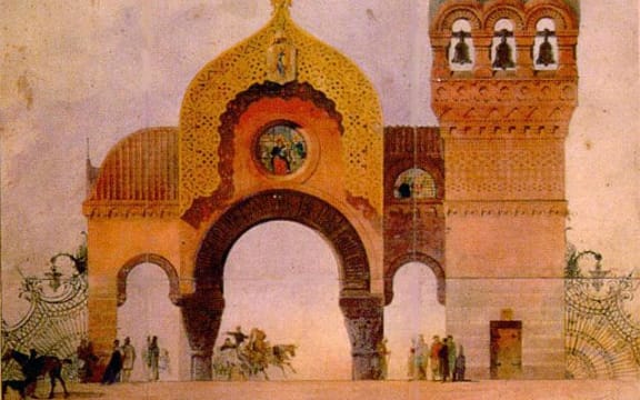 Viktor Hartmann watercolour: Project for city gates in Kiev. Main façade
Inspired Modest Mussorgsky's 'Pictures at an Exhibition'