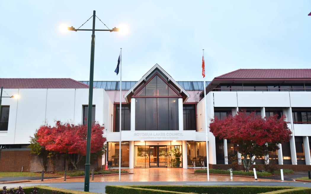 Rotorua Lakes Council's Civic Centre as viewed from Hinemaru Street.