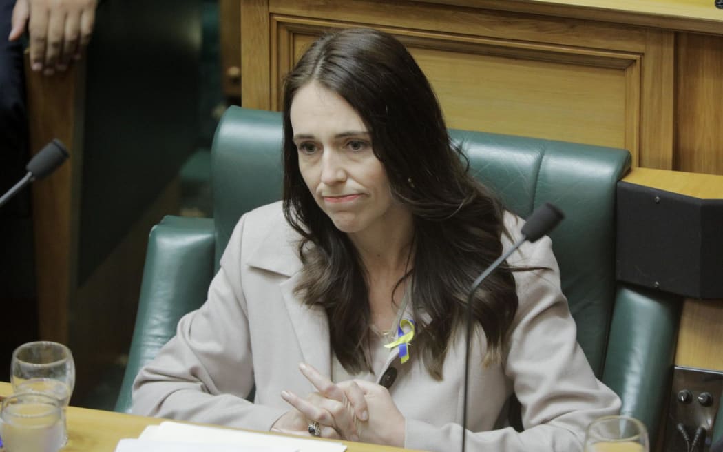 Prime Minister Jacinda Ardern as Volodymyr Zelensky delivers and address to New Zealand's Parliament.